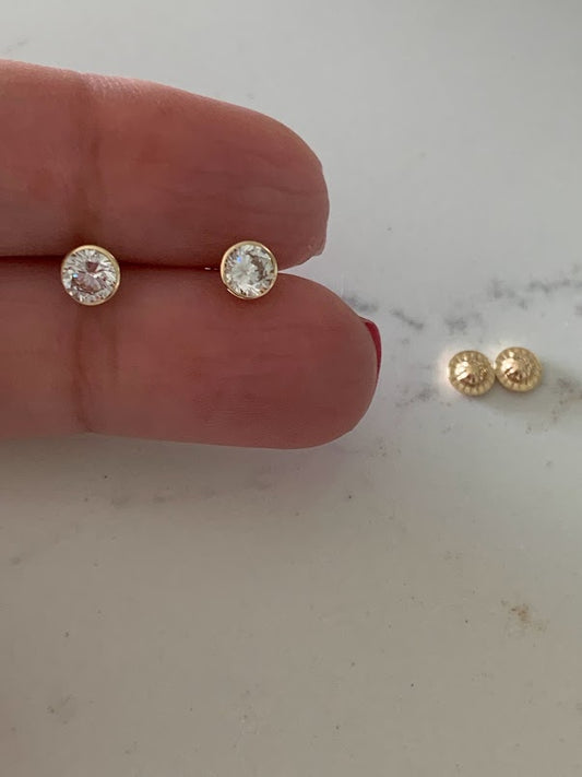 5MM 14K Gold Bezel Stud Earrings | Bezel Set Earrings Studs | Screw Back Studs | Circle Studs | Bezel Studs