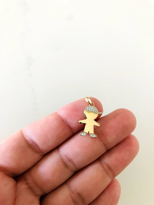 14K Yellow Gold Boy Pendant with CZ