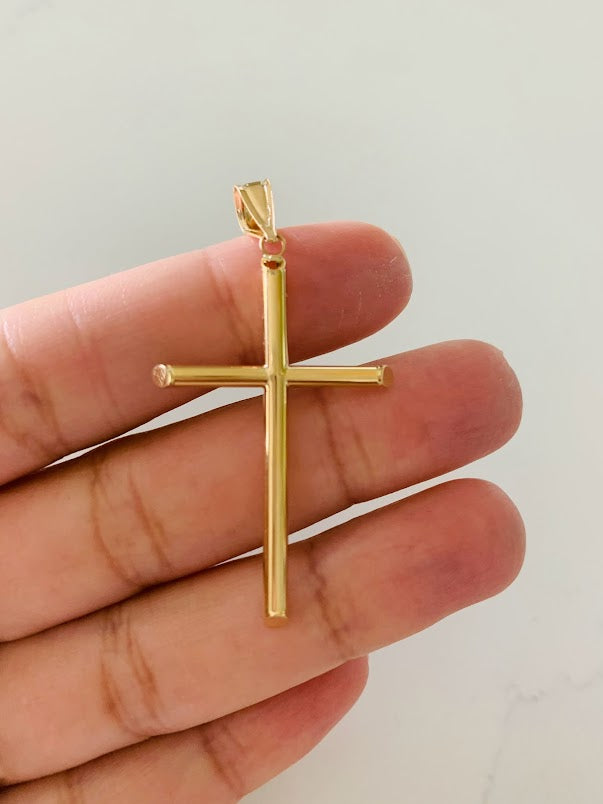 14K Solid Gold Hollow Plain Cross | Yellow Gold Cross | Catholic Pendant | 14K Solid Gold Cross Christian Pendant | Bold Cross | 53MM