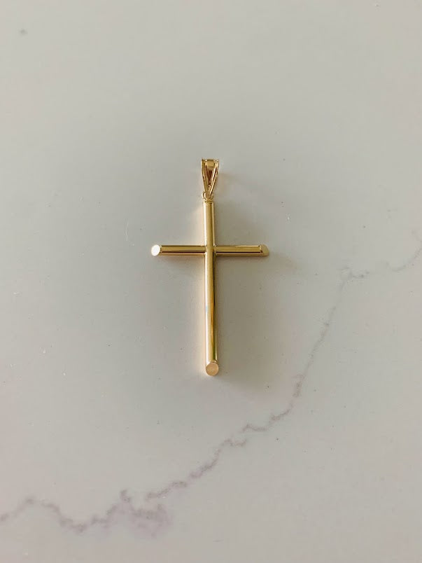 14K Solid Gold Hollow Plain Cross | Yellow Gold Cross | Catholic Pendant | 14K Solid Gold Cross Christian Pendant | Bold Cross | 53MM