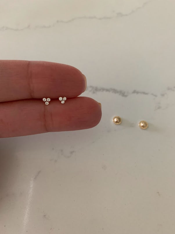 14K Gold Tiny Cubic ZC Stud Earrings, Dainty and Minimalist Earrings, Cubic ZC Gold Studs, Dainty Earrings, 14K Gold Earrings, Lotus Earrings