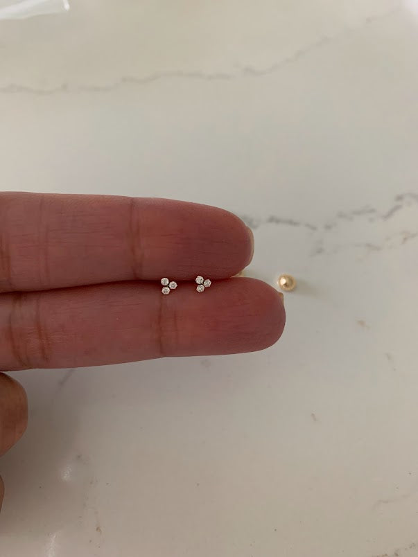 14K Gold Tiny Cubic ZC Stud Earrings, Dainty and Minimalist Earrings, Cubic ZC Gold Studs, Dainty Earrings, 14K Gold Earrings, Lotus Earrings