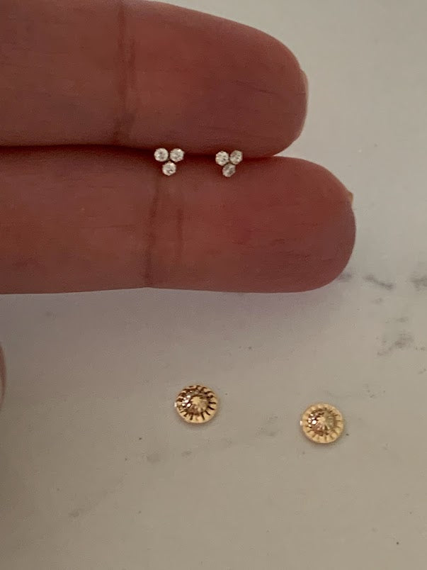 14K Gold Tiny Cubic ZC Stud Earrings, Dainty and Minimalist Earrings, Cubic ZC Gold Studs, Dainty Earrings, 14K Gold Earrings, Lotus Earrings