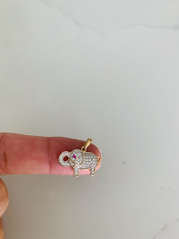 11MM 14K Solid Gold Elephant Pendant with ZC | Yellow Gold Pendant | Elephant Pendant | 14K Solid Gold Pendant
