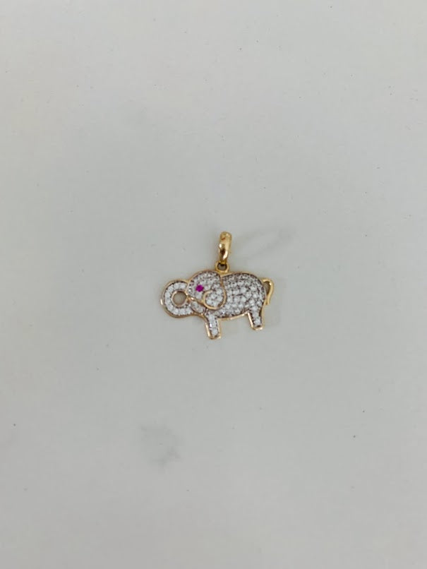 11MM 14K Solid Gold Elephant Pendant with ZC | Yellow Gold Pendant | Elephant Pendant | 14K Solid Gold Pendant