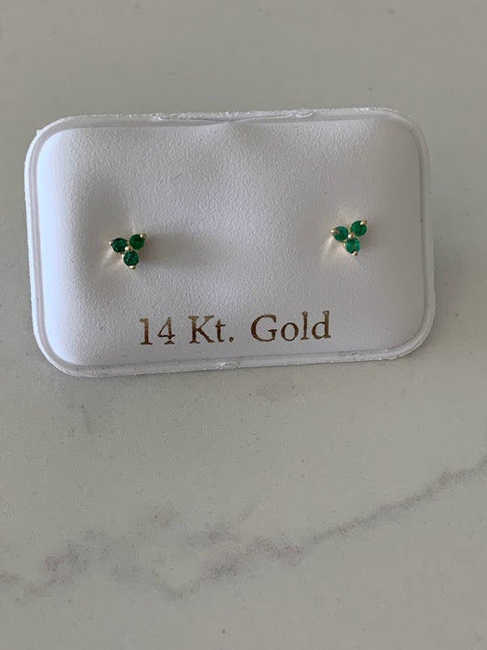 14K Gold Tiny Emeralds Stud Earrings, Dainty and Minimalist Earrings, Emeralds Gold Studs, Dainty Earrings, 14K Gold Earrings, Lotus Earrings