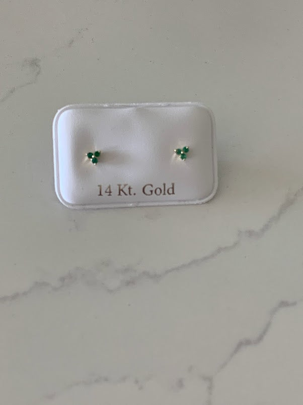 14K Gold Tiny Emeralds Stud Earrings, Dainty and Minimalist Earrings, Emeralds Gold Studs, Dainty Earrings, 14K Gold Earrings, Lotus Earrings