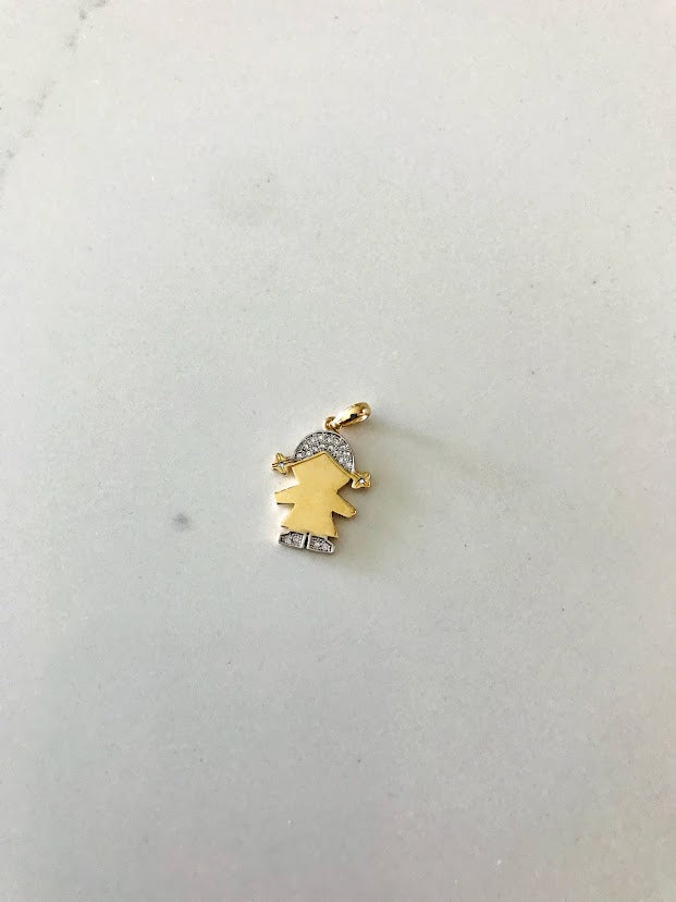 14K Yellow Gold Girl Pendant with CZ