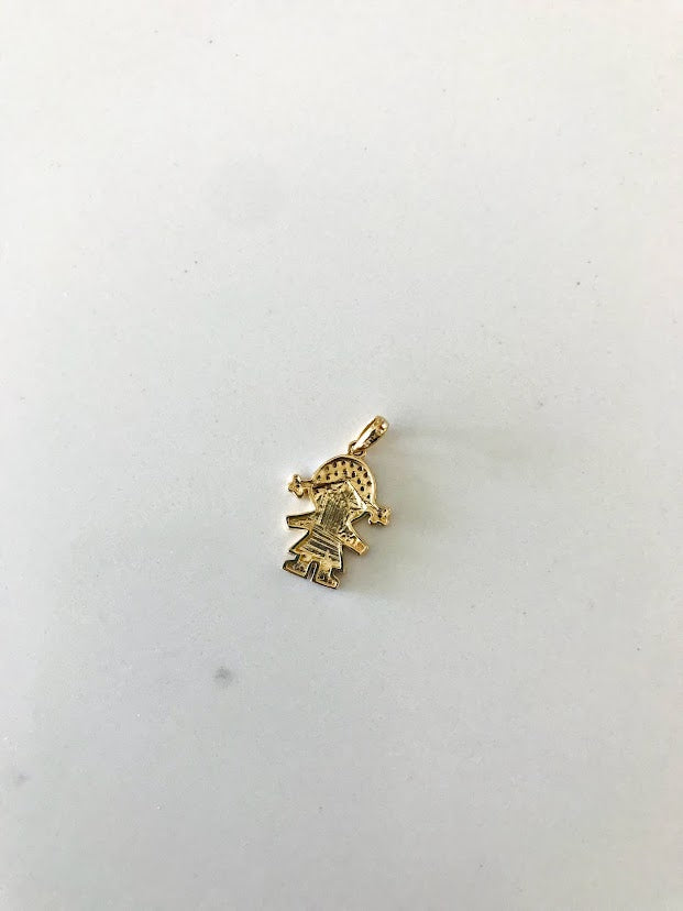 14K Yellow Gold Girl Pendant with CZ