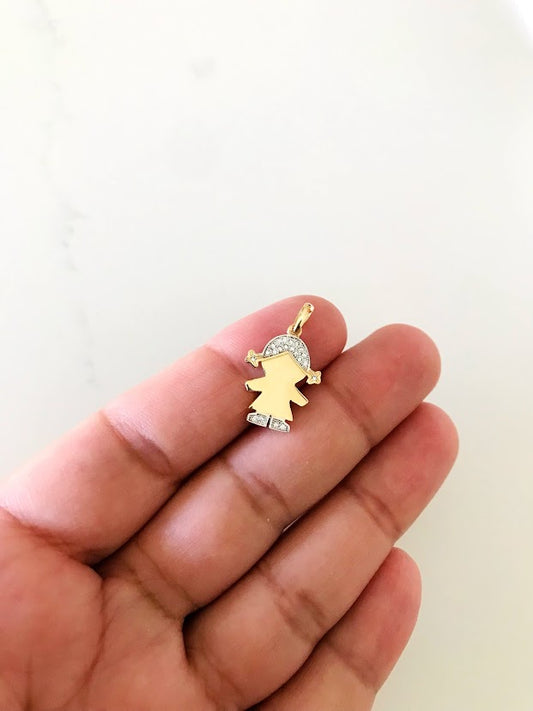 14K Yellow Gold Girl Pendant with CZ