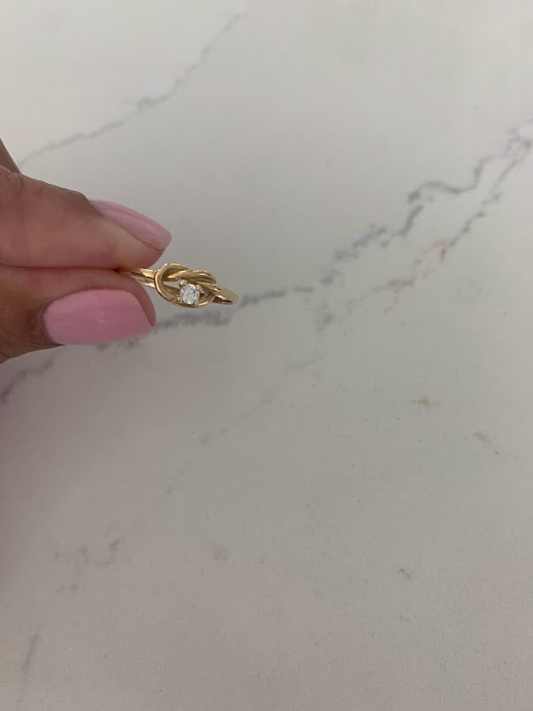 14K Yellow Gold Knot Ring with CZ | Cubic Zirconia | Anniversary Ring | Knot Engagement Ring | Ring for her | Promise Ring