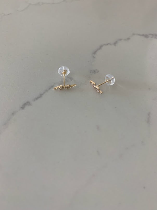 14K Gold Tiny Lightning Bolt Pave Stud Earrings | Minimalist Earrings | Everyday Earrings | Dainty Earrings Lightning Studs