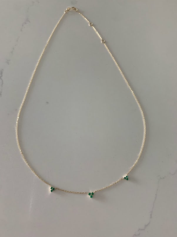 14K Gold Emeralds Necklace | Lotus Gold Necklace | 16" +2" | Emeralds Necklace | Solid Gold Necklace