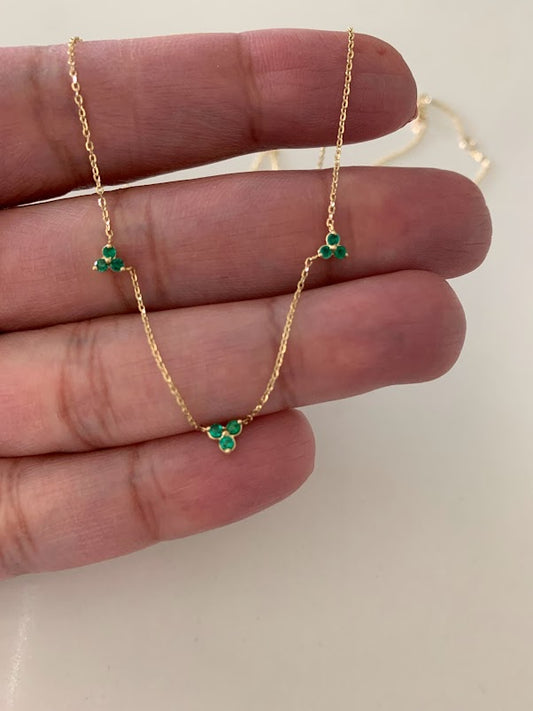 14K Gold Emeralds Necklace | Lotus Gold Necklace | 16" +2" | Emeralds Necklace | Solid Gold Necklace