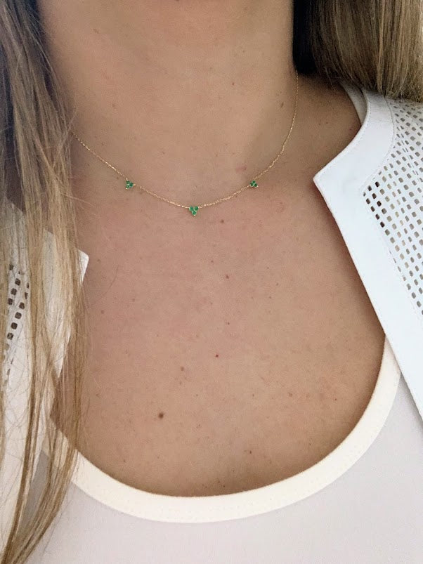 14K Gold Emeralds Necklace | Lotus Gold Necklace | 16" +2" | Emeralds Necklace | Solid Gold Necklace