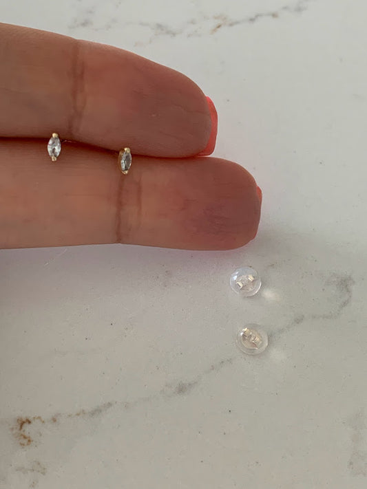 14K Solid Gold Marquise Cubic CZ Earrings, Marquise Studs, Push Back Studs, Beautiful and Elegant Dainty Earrings