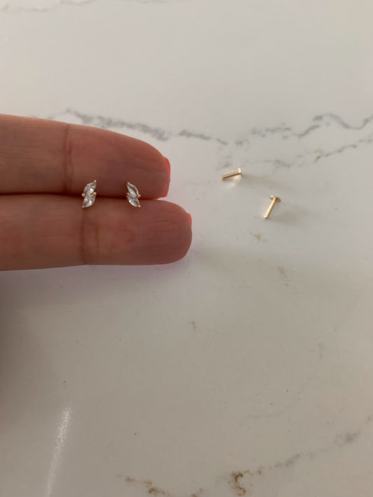 14K Solid Gold Marquise Cubic ZC Earrings, Marquise Studs, Push Back Studs, Beautiful and Elegant Dainty Earrings
