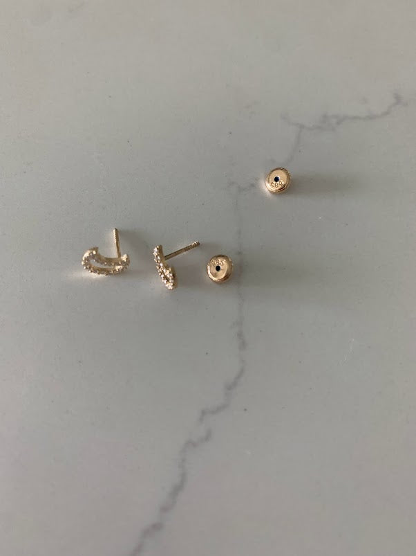 14K Gold Moon Stud Earrings with CZ, Moon Earrings, Moon Gold Studs, Moon Earrings, 14K Gold Earrings, Dainty Moon Studs