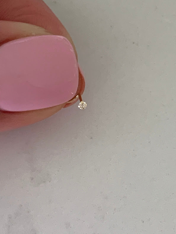 14K Solid Yellow Gold, Curve Bar Nose Stud, Twisted Nose Stud, Gold Nose Stud, Cubic CZ Screw Nose Stud