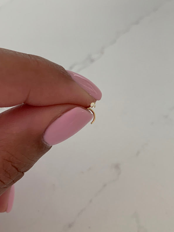 14K Solid Yellow Gold, Curve Bar Nose Stud, Twisted Nose Stud, Gold Nose Stud, Cubic CZ Screw Nose Stud
