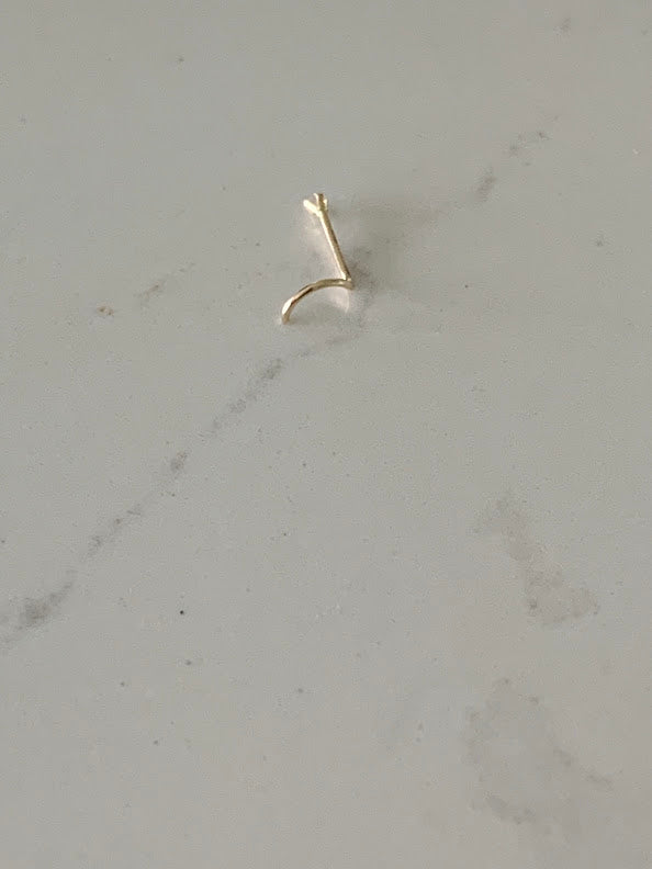 14K Solid Yellow Gold, Curve Bar Nose Stud, Twisted Nose Stud, Gold Nose Stud, Cubic CZ Screw Nose Stud