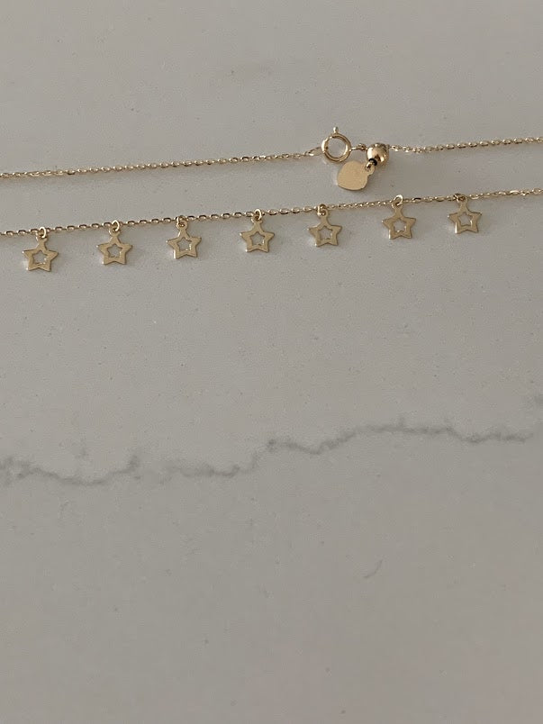 14k Solid Gold Open Stars Necklace, Dainty Necklace, Layering Necklace, Stars Necklace, Adjustable Necklace