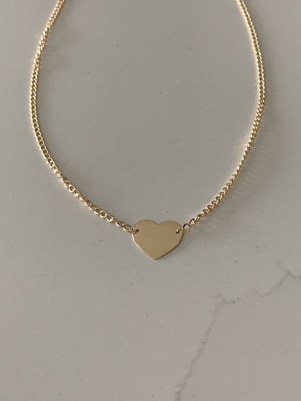 14K Gold Plain Heart Necklace | Layering Necklaces | Cuban Link Chain | Heart Necklace | 16"- 18" Necklace