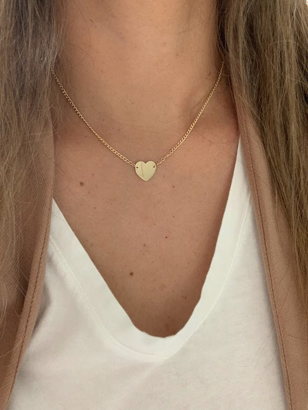 14K Gold Plain Heart Necklace | Layering Necklaces | Cuban Link Chain | Heart Necklace | 16"- 18" Necklace