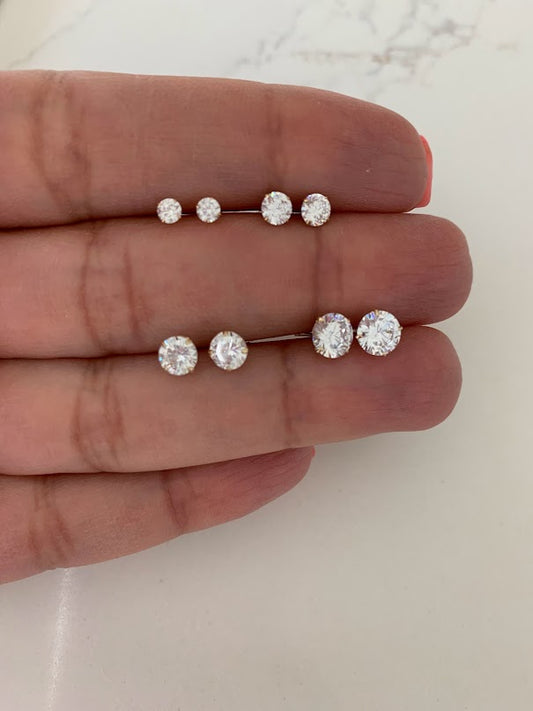 14K Solid Gold Round Cubic CZ Earrings, Round Studs, Push Back Studs, Beautiful and Elegant Dainty Earrings