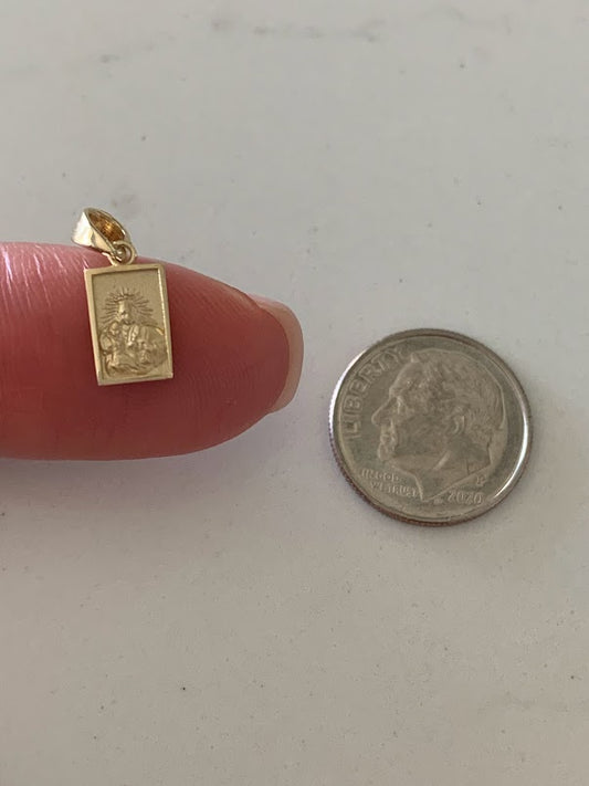 14K Solid Gold Scapular Pendant | Yellow Gold Scapular | Catholic Pendant | 14K Solid Gold Mount of Carmel Virgin and Sacred Heart of Jesus