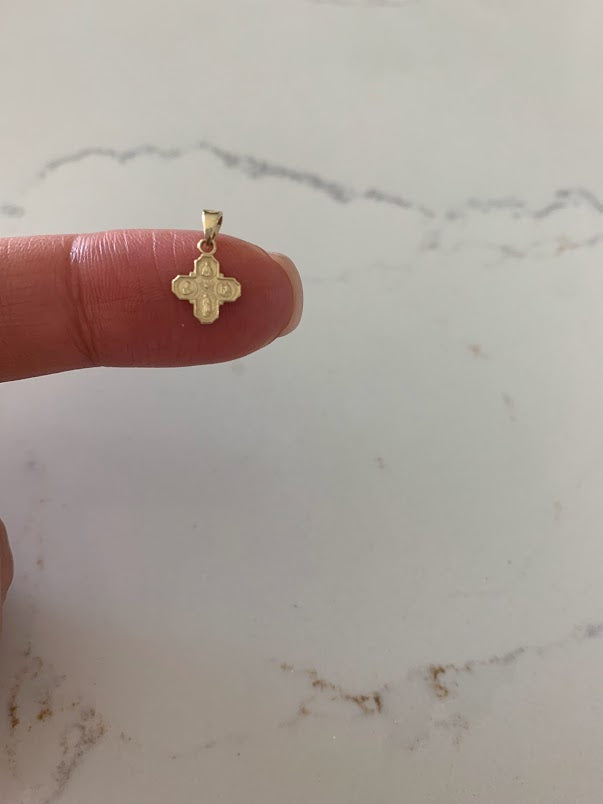 14K Solid Gold Cross | Yellow Gold Cross | Catholic Pendant | 14K Solid Gold Cross Christian Pendant | Four Saint Cross