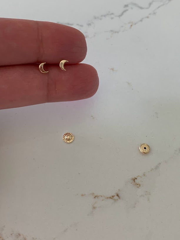 14K Gold Tiny Moon Studs Earrings, Moon Earrings, Gold Studs, Celestial Earrings, 14K Gold Earrings