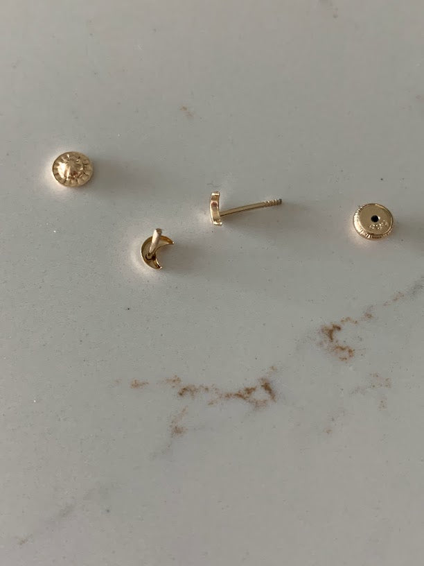 14K Gold Tiny Moon Studs Earrings, Moon Earrings, Gold Studs, Celestial Earrings, 14K Gold Earrings