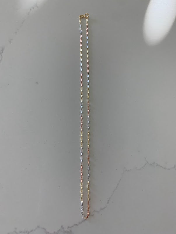 14K Tri Color Gold Mirror Chain, Gold Chain, 1.7mm Twisted Diamond Cut Mirror Chain