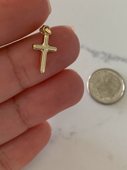13MM 14K Solid Gold Cross | Yellow Gold Cross | Catholic Pendant | 14K Solid Gold Cross Christian Pendant | Tube Cross