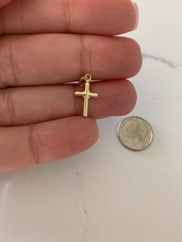 13MM 14K Solid Gold Cross | Yellow Gold Cross | Catholic Pendant | 14K Solid Gold Cross Christian Pendant | Tube Cross