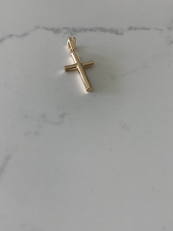 17MM 14K Solid Gold Cross | Yellow Gold Cross | Catholic Pendant | 14K Solid Gold Cross Christian Pendant | Tube Cross