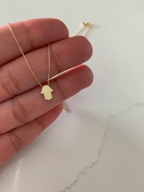14k Solid Gold Hamsa Necklace, Dainty Necklace, Layering Necklace, 16"/18" Necklace