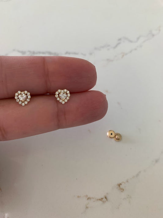14K Heart Cubic ZC Earrings, Dainty Earrings, Women Earrings, Kid Earrings, Gold Hearts, Gold Heart Earrings