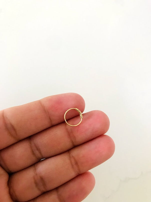 14K Yellow Gold, Hoop with Tiny Bar Nose Ring, Yellow Gold Nose Ring, Hoop Nose Ring