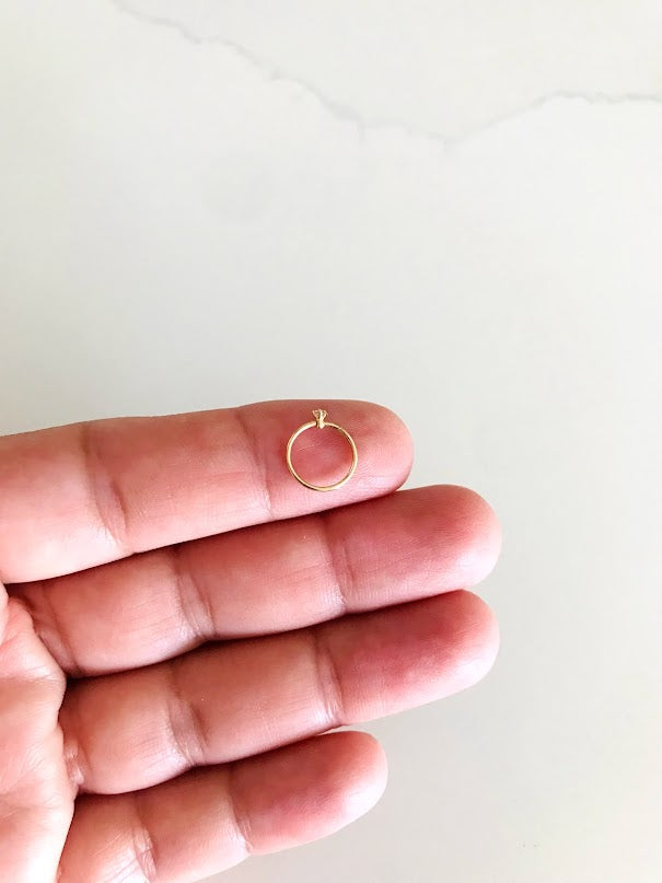 14K Yellow Gold, Hoop with Cubic ZC Nose Ring, Yellow Gold Nose Ring, Hoop Nose Ring