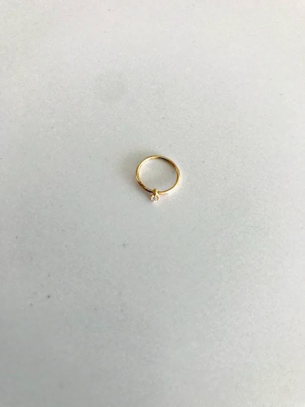 14K Yellow Gold, Hoop with Cubic ZC Nose Ring, Yellow Gold Nose Ring, Hoop Nose Ring