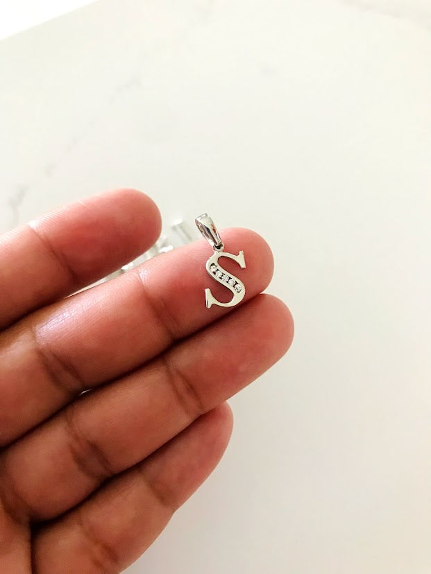 14K White Gold Initial Pendant with CZ