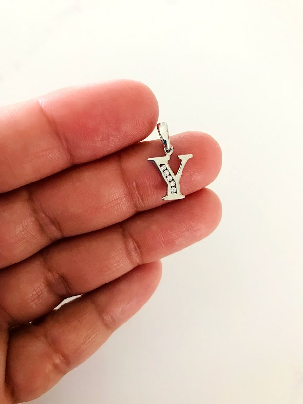14K White Gold Initial Pendant with CZ