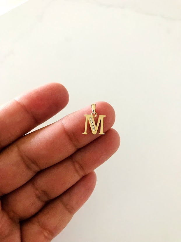 14K Yellow Gold Initial Pendant with CZ
