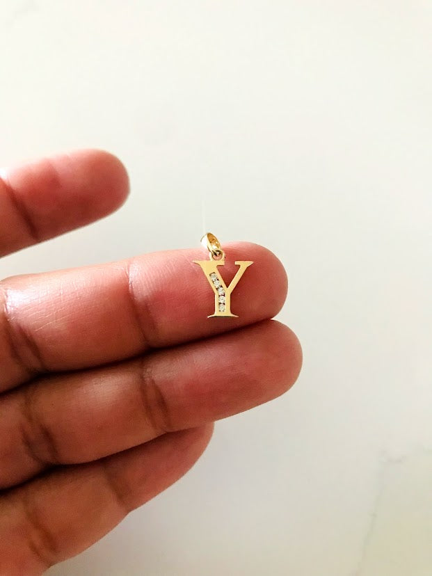 14K Yellow Gold Initial Pendant with CZ