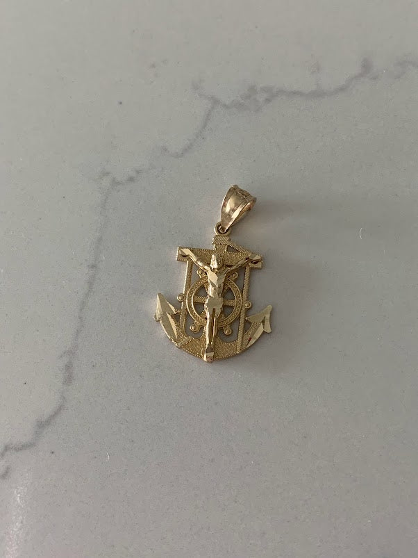 14K Solid Gold Jesus in a Anchor Pendant | Yellow Gold Pendant | Anchor Pendant | 14K Gold Pendant