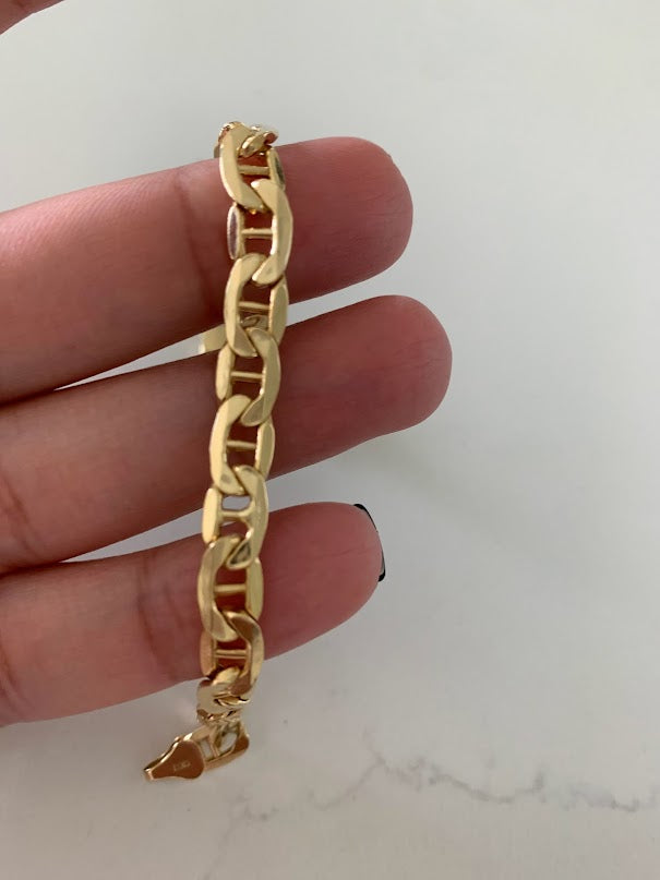 14K Gold Mariner Bracelet , Mariner Link Bracelet, 7MM Width,  8" Length, Lobster Clasp, Adult Bracelet