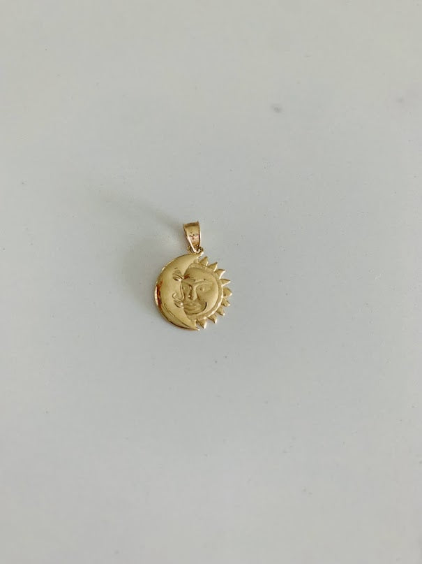 14K Solid Gold Moon and Sun Pendant | Yellow Gold Moon and Sun Pendant | Moon and Sun Pendant | 14K Solid Gold Pendant |