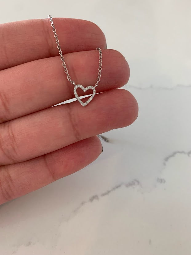 14K White Gold SOLID Heart Necklace | 14K Gold Cable Chain | Layering Gold Chain | SOLID GOLD | Diamonds